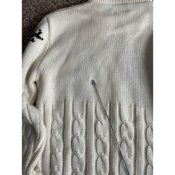 Vintage SILTON CALIFORNIA Cream Cable Knit Reindeer Fair Isle Sweater Pullover - Picture 10 of 11